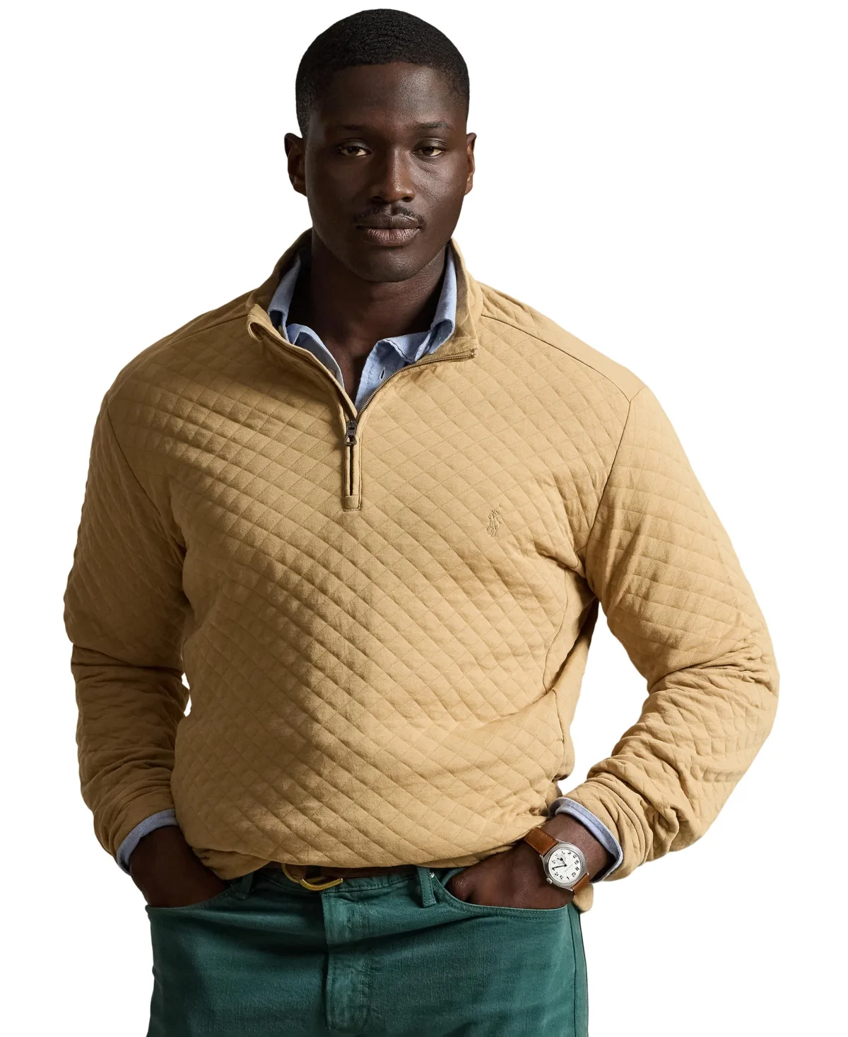 B&T Long Sleeve Quilted Double-Knit Jersey Pull-On Sweater by Polo Ralph Lauren