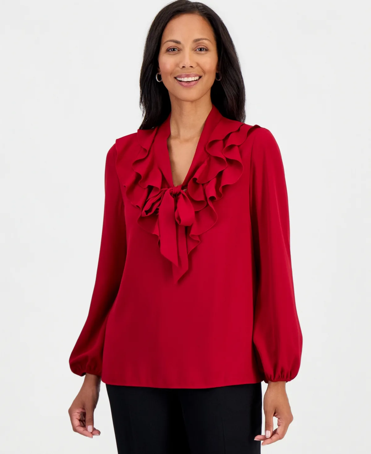 Long-Sleeve Ruffled Tie-Front Blouse by Kasper