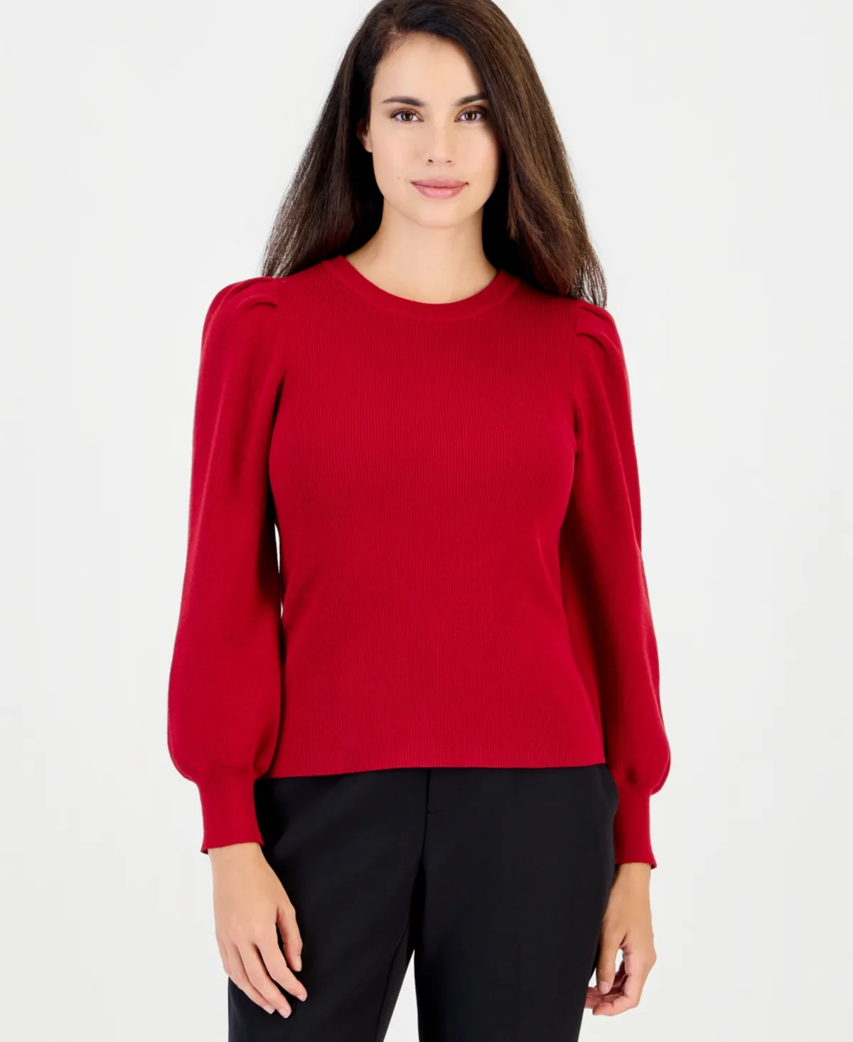 Essentials Puff-Sleeve Crewneck Sweater by Anne Klein