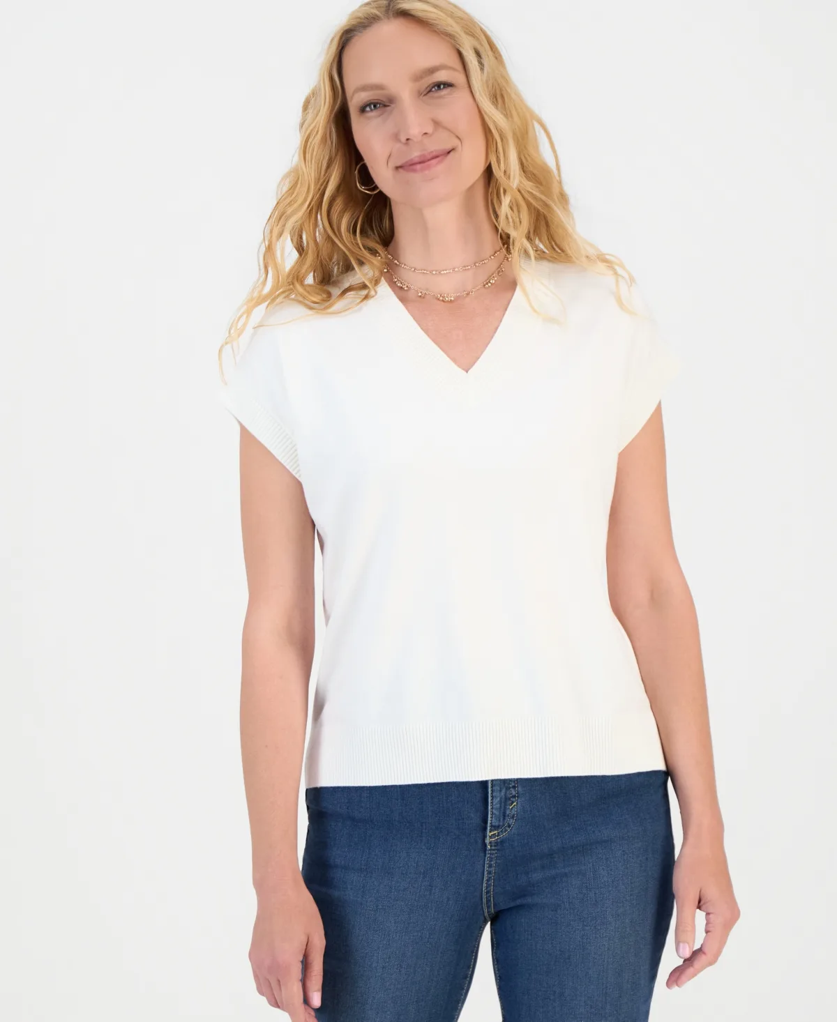Palomino Short-Sleeve V-Neck Lightweight Sweater by Style & Co