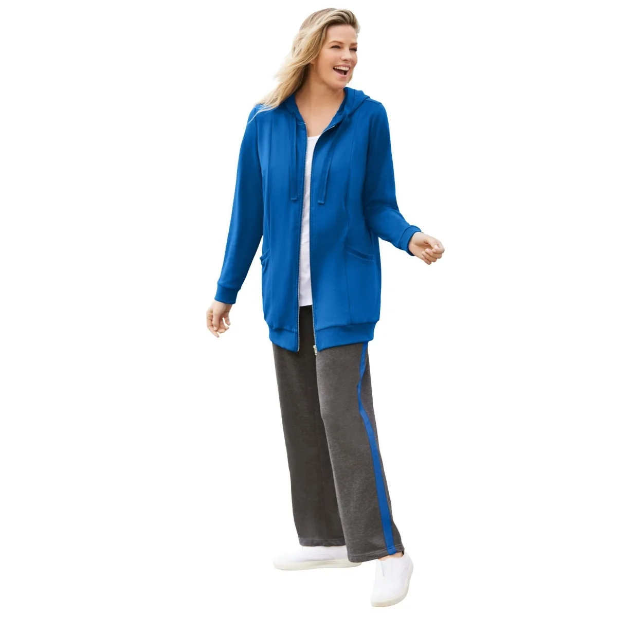 Zip Front Tunic Hoodie Sweatshirts by Woman Within