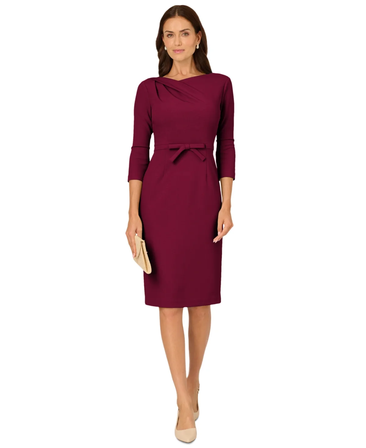 Asymmetrical-Neck Bow 3/4-Sleeve Dress by Adrianna Papell