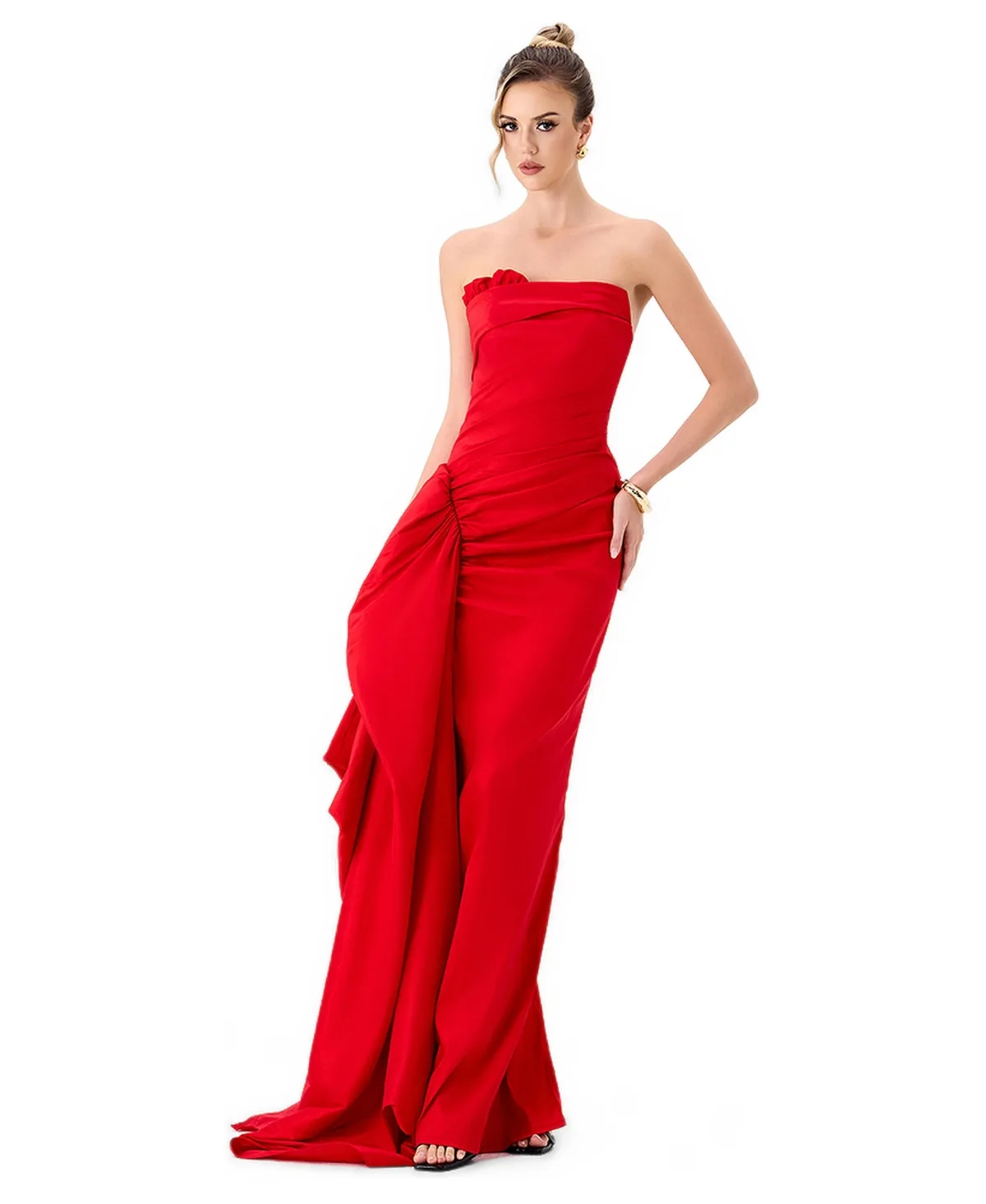 Kerry Strapless Pleated Sash Gown by Bariano