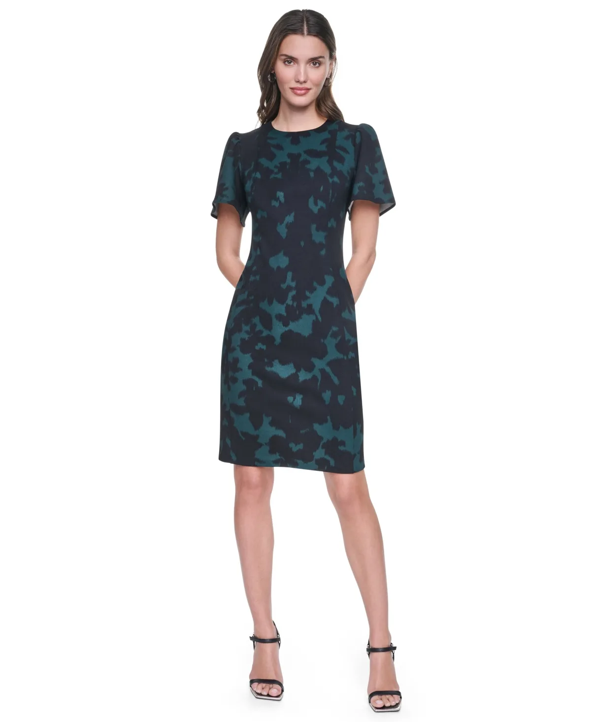 Flutter-Sleeve Printed Dress by DKNY