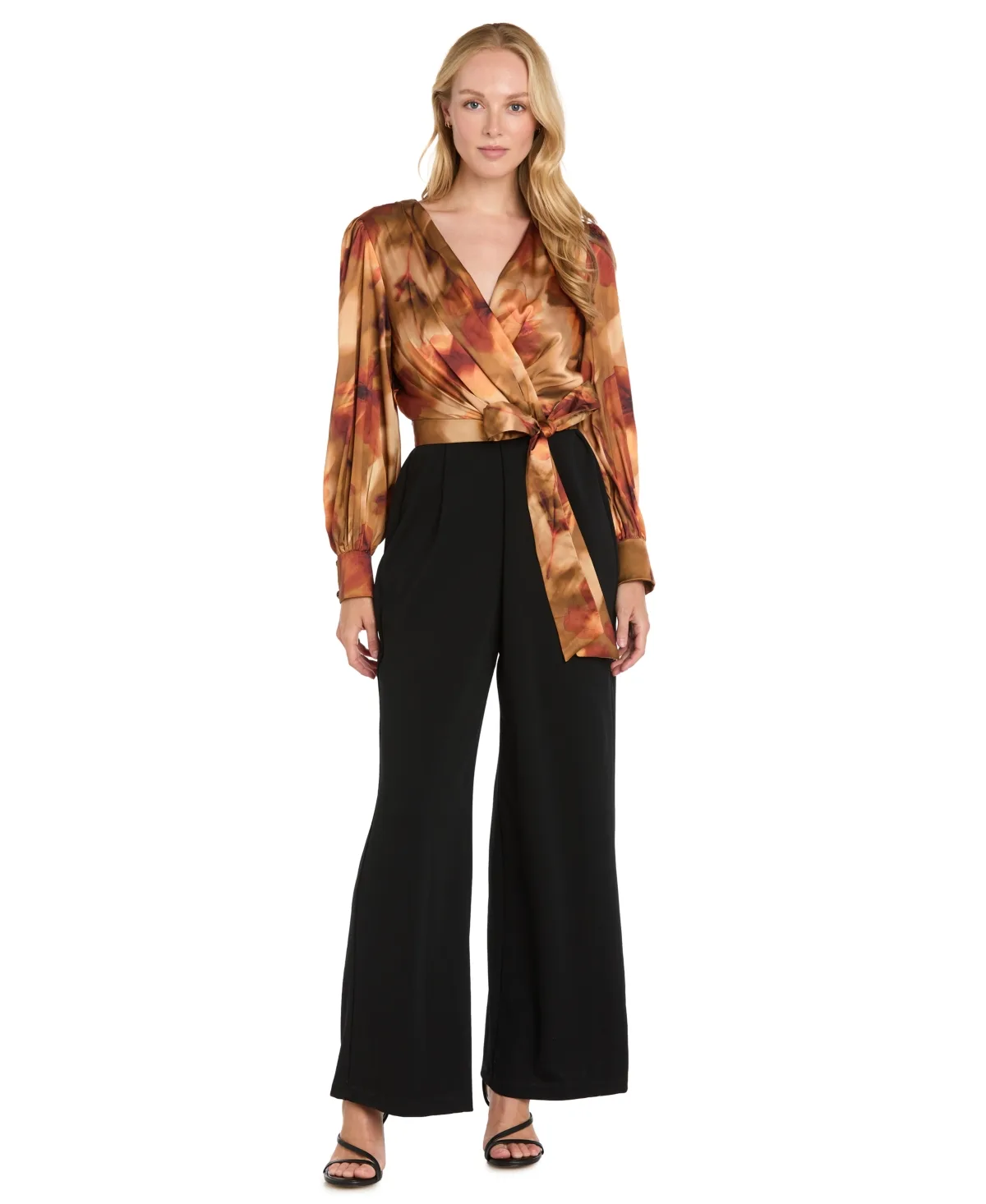 Sophia Christina Satin Surplice Wide-Leg Jumpsuit by R&M Richards