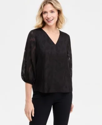 3/4 Sleeve V Neck Paisley Blouse by JM Collection