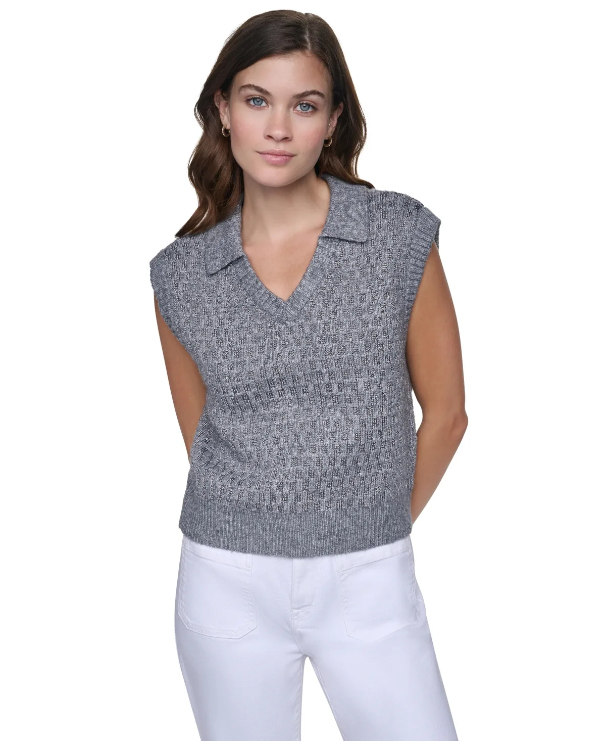 Sleeveless V-Neck Sequin Sweater by DKNY