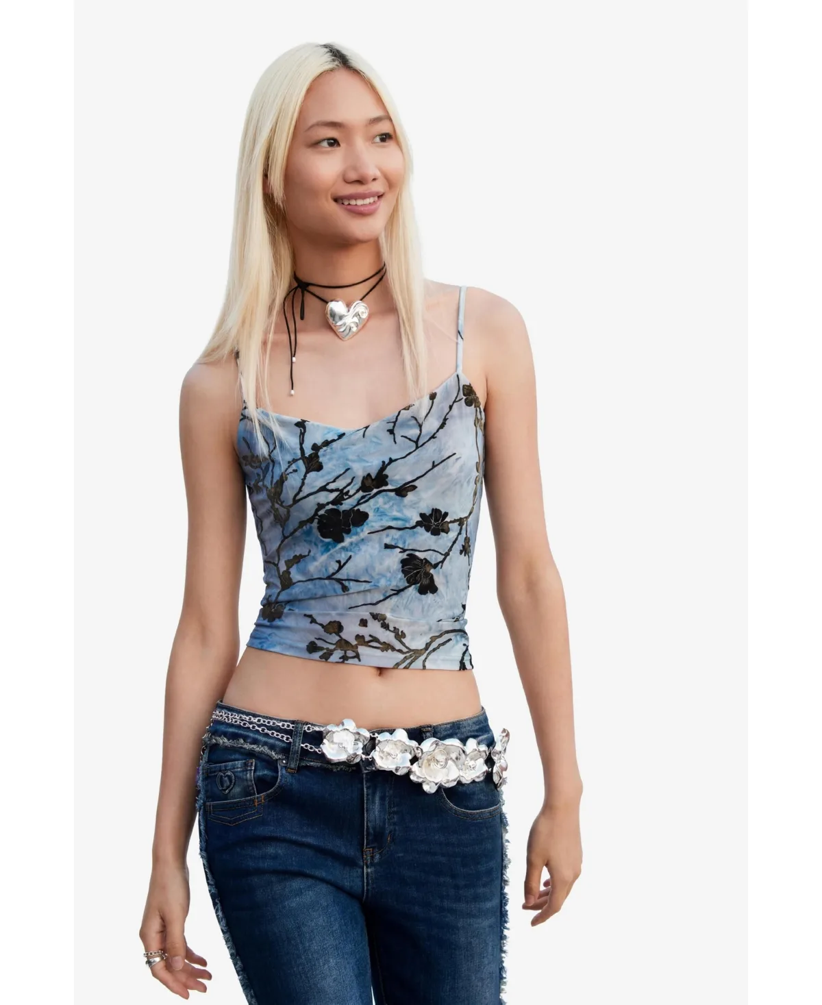 Floral-Print Spaghetti-Strap Cropped Tank by Desigual