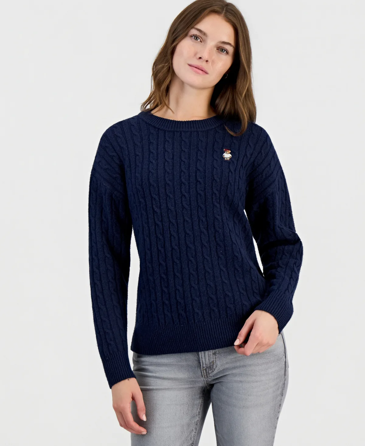 Novelty Cable Bear Cable-Knit Long-Sleeve Sweater by Hooked Up by Iot