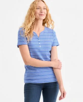 Printed Short Sleeve Henley Top by Style & Co