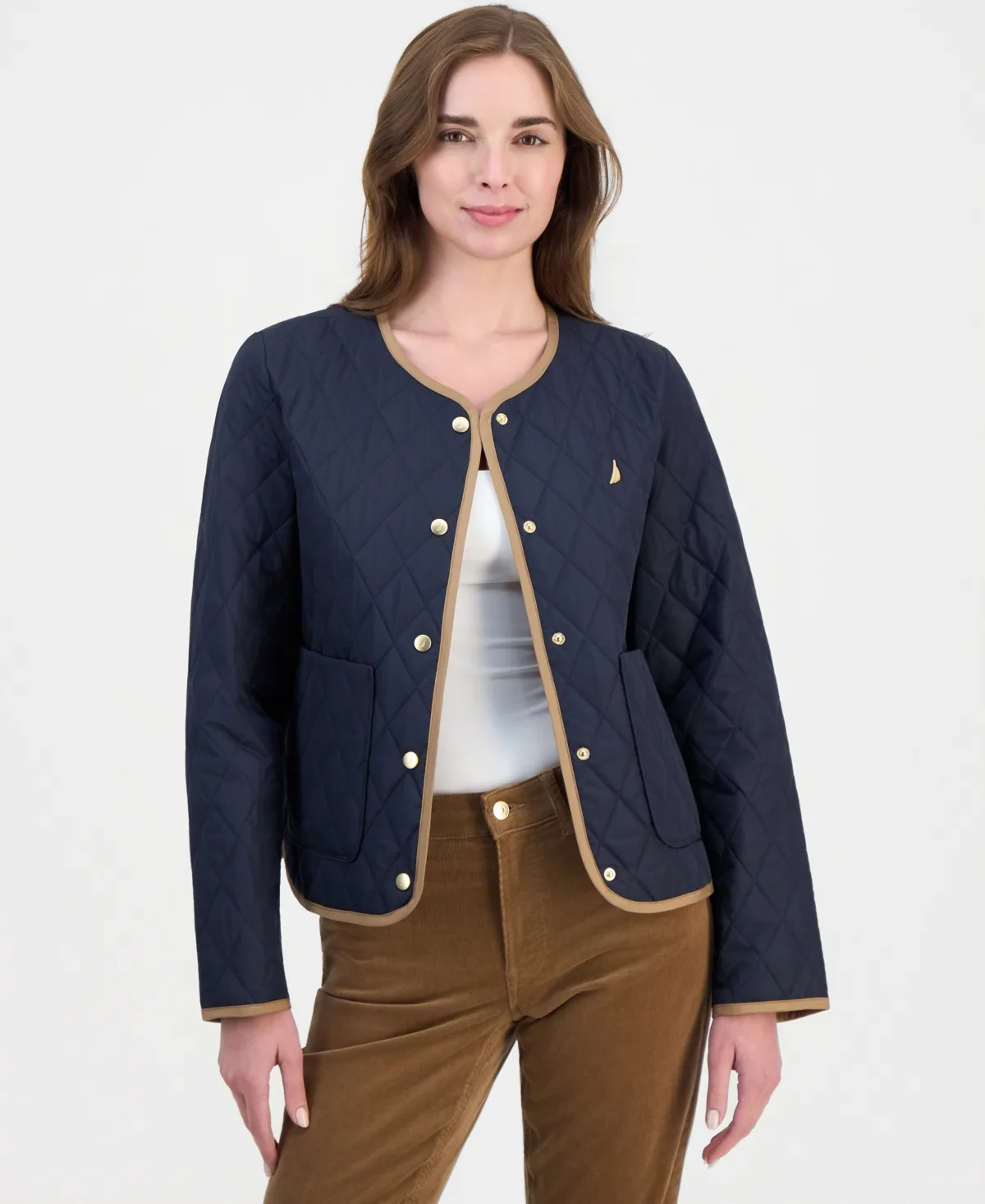 Quilted Collarless Jacket by Nautica