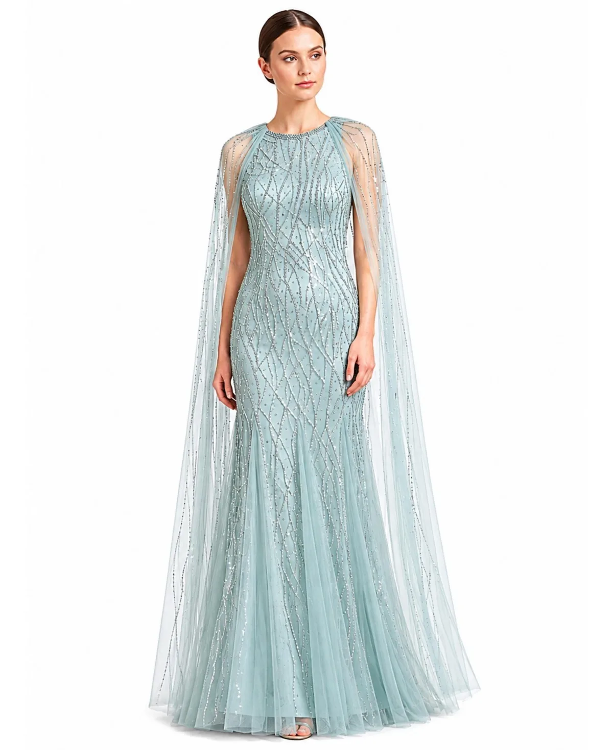 Elegant Beaded Dress with Long Cape by Lara