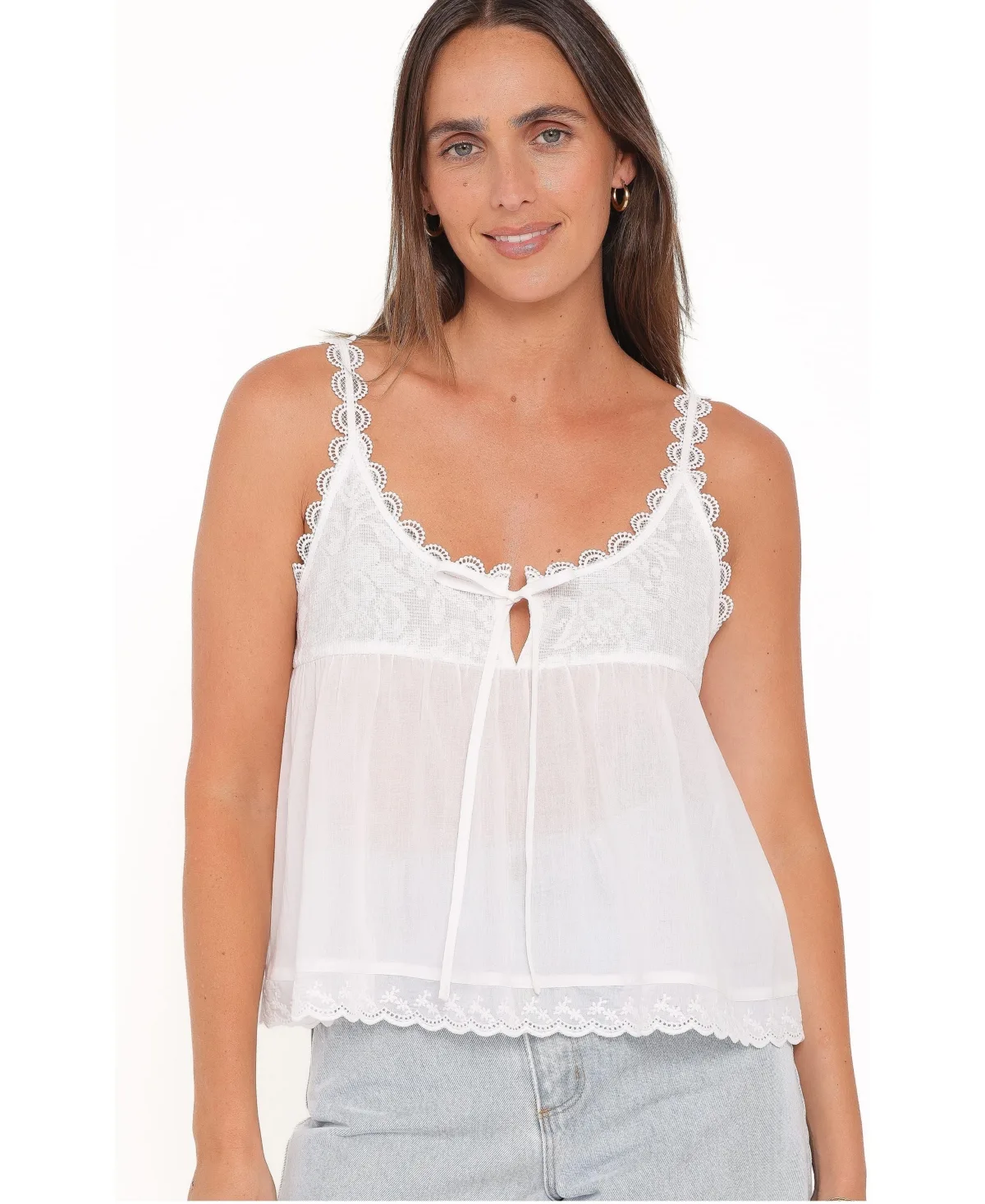 Jennie Sleeveless Scoop Neck Lace-Trim Tank Top by Petal & Pup