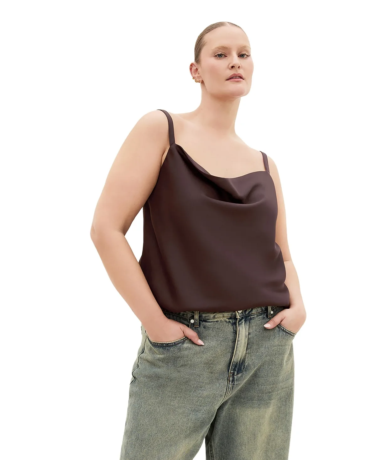 Cowl-Neck Satin Relaxed-Fit Camisole by City Chic