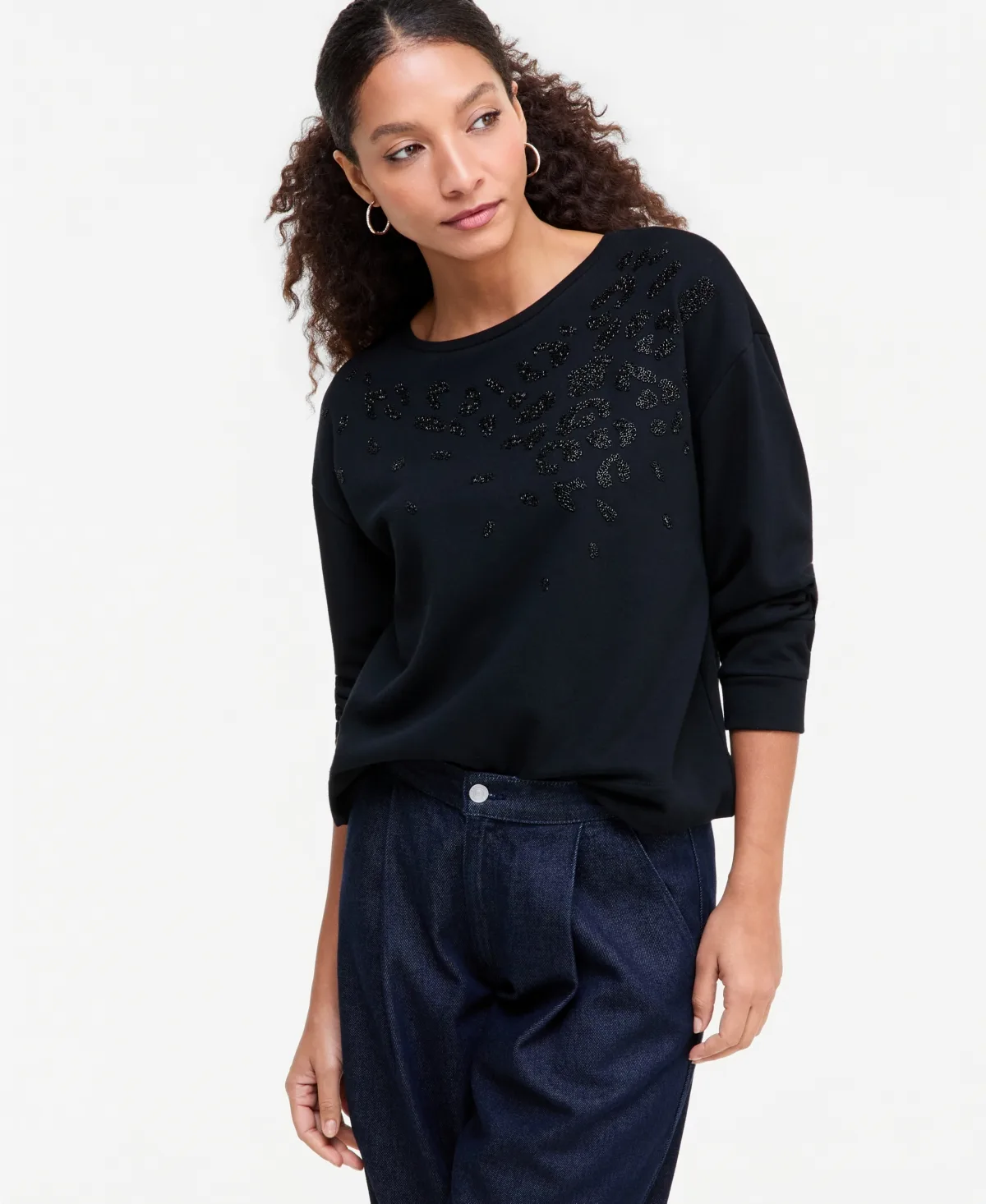 Leopard-Print Bead-Embellished Sweatshirt by INC International Concepts