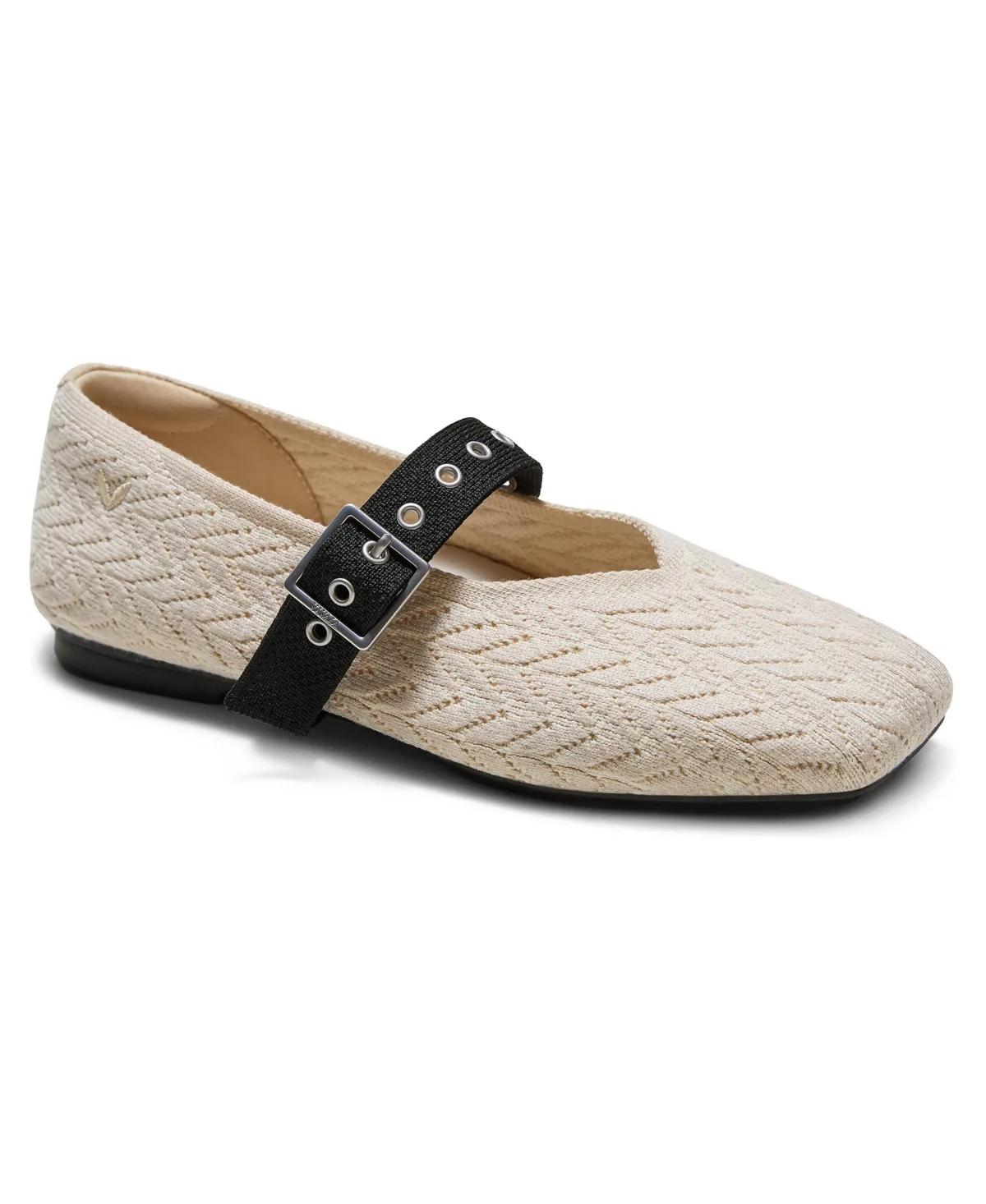 Myriel Square-Toe Harvest Grain Textured Knit Mary Jane Flats by Vivaia