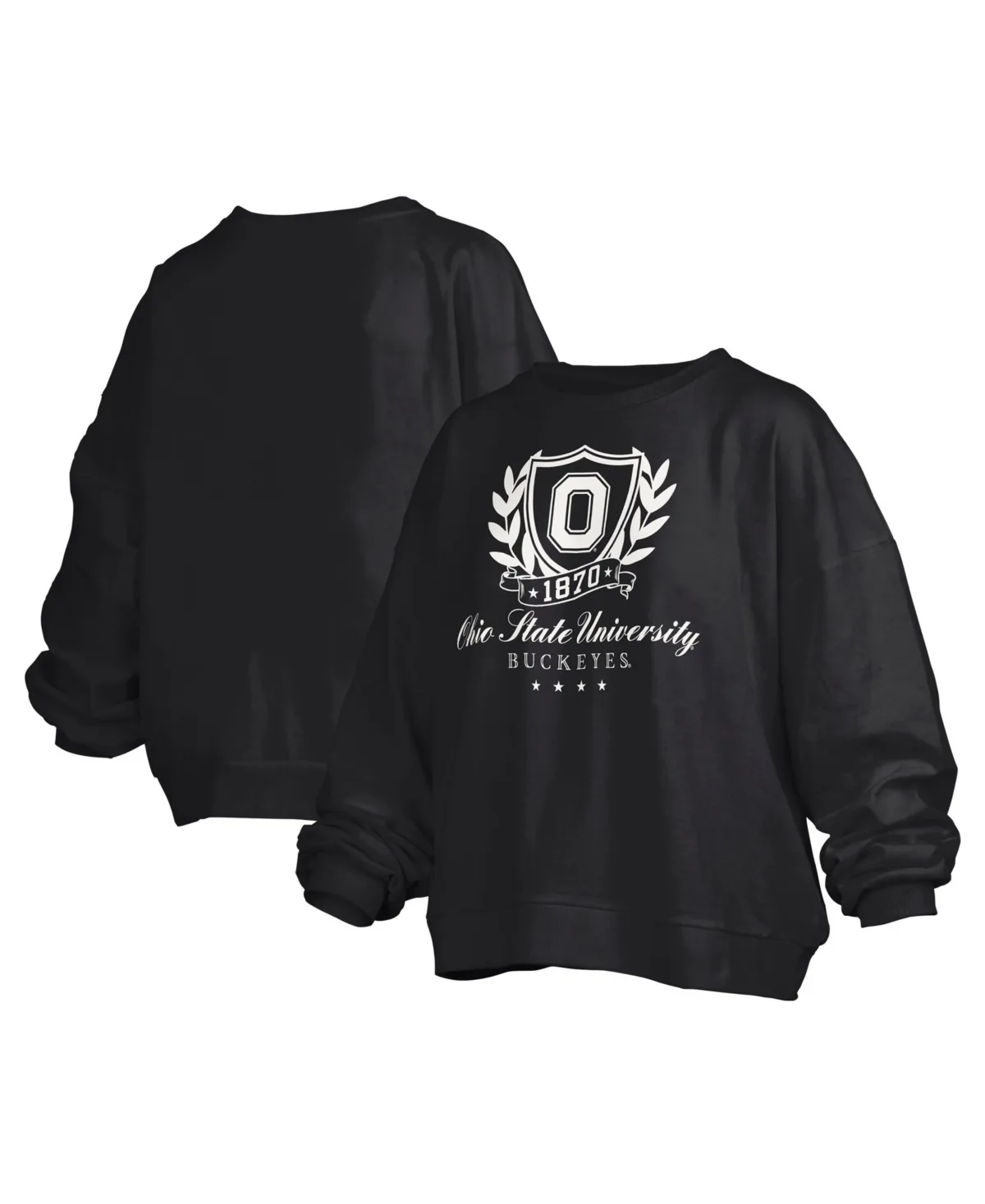 Ohio State Buckeyes Big Aug Script Janice Oversized Cropped-Hem Pullover Sweatshirt by Pressbox