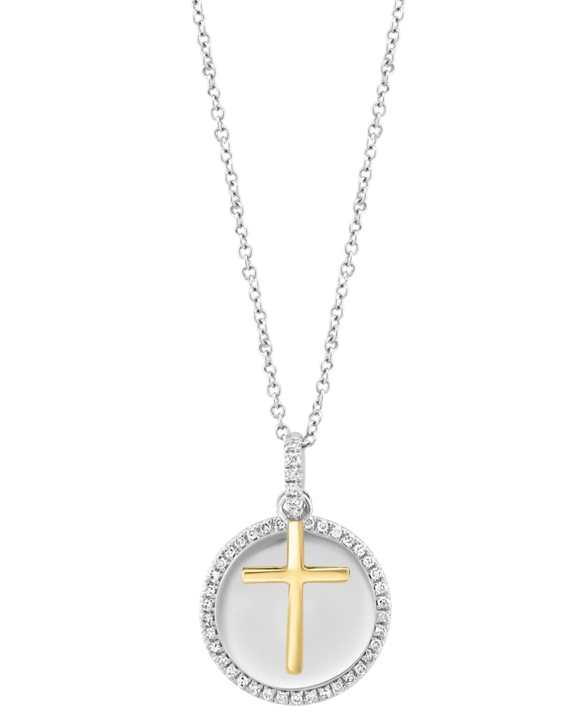 Diamond Disc & Cross Two Charm 18" Pendant Necklace (1/4 ct. t.w.) in Sterling Silver & Gold-Plate by Effy Collection