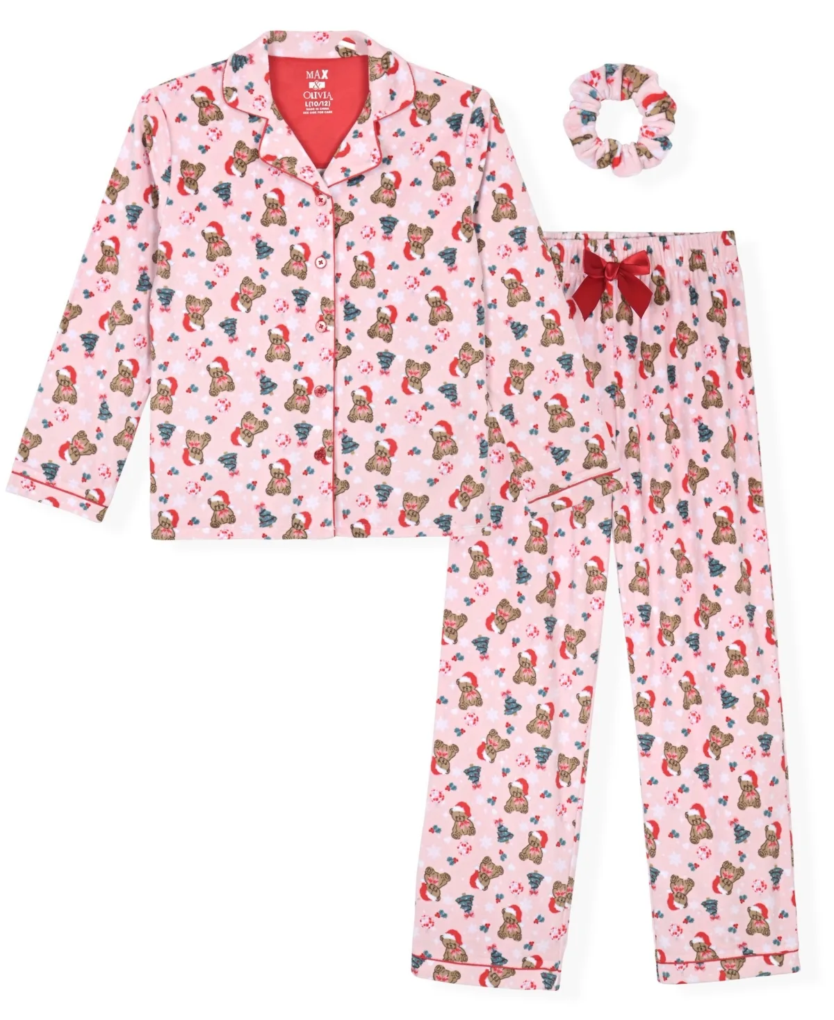 Velour Print Top, Pants and Scrunchie, 3-Piece Set by Max & Olivia