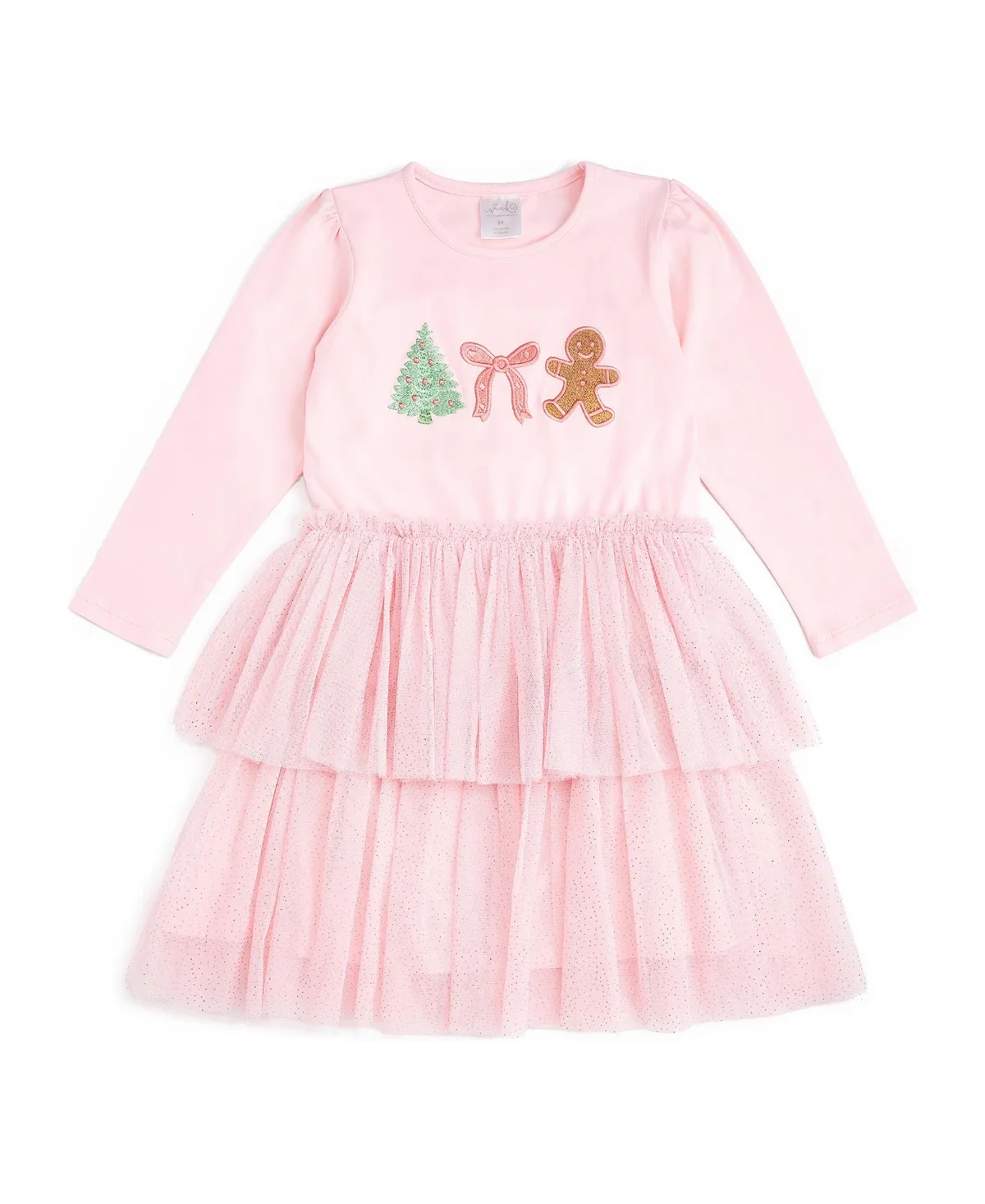 Gingerbread Embroidered Christmas Long Sleeve Tutu Dress by Sweet Wink