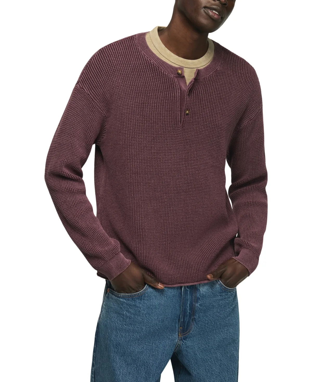 Washed Waffle-Knit Henley Sweater by Lucky Brand
