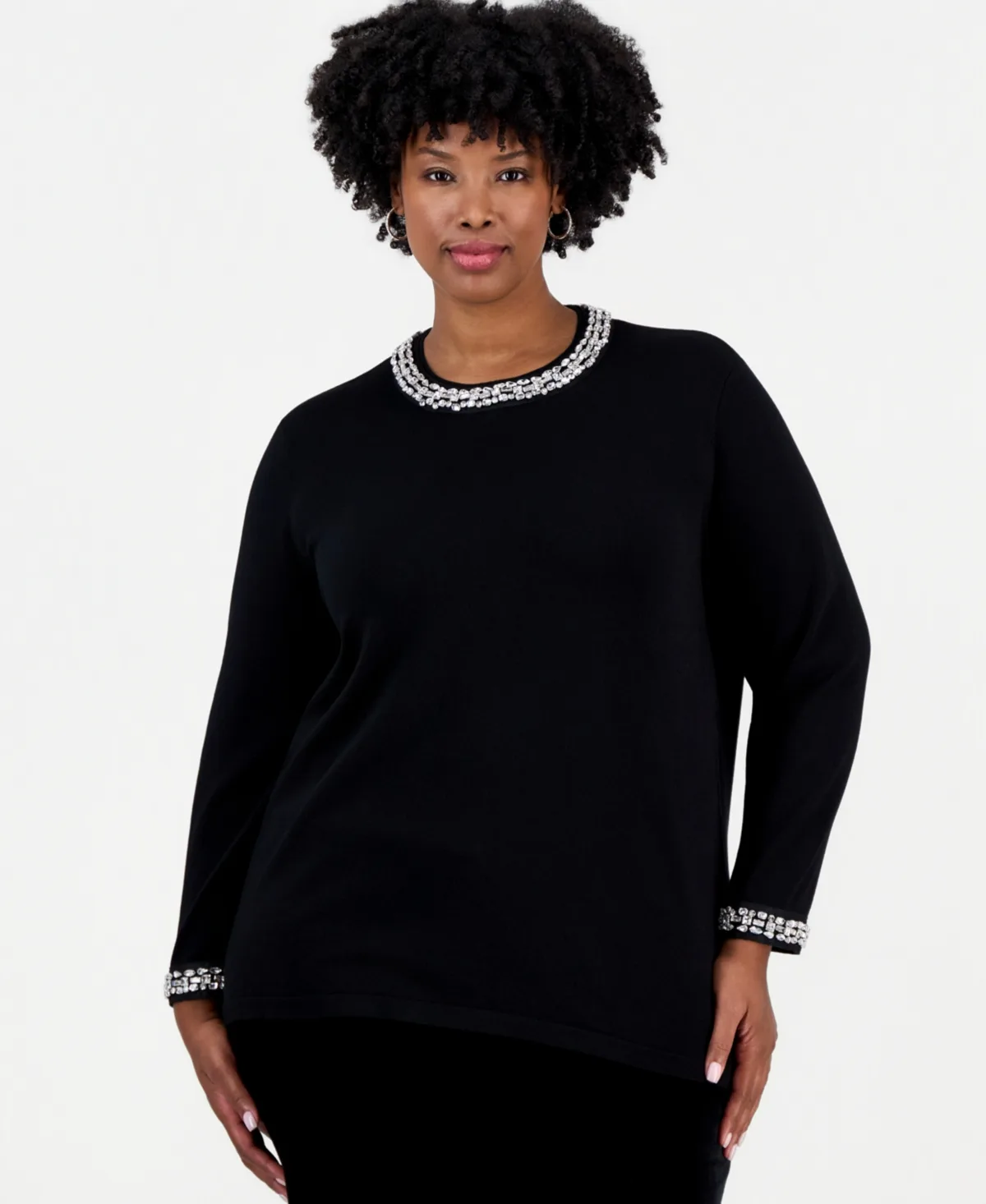 Rhinestone Embellished Keyhole Sweater