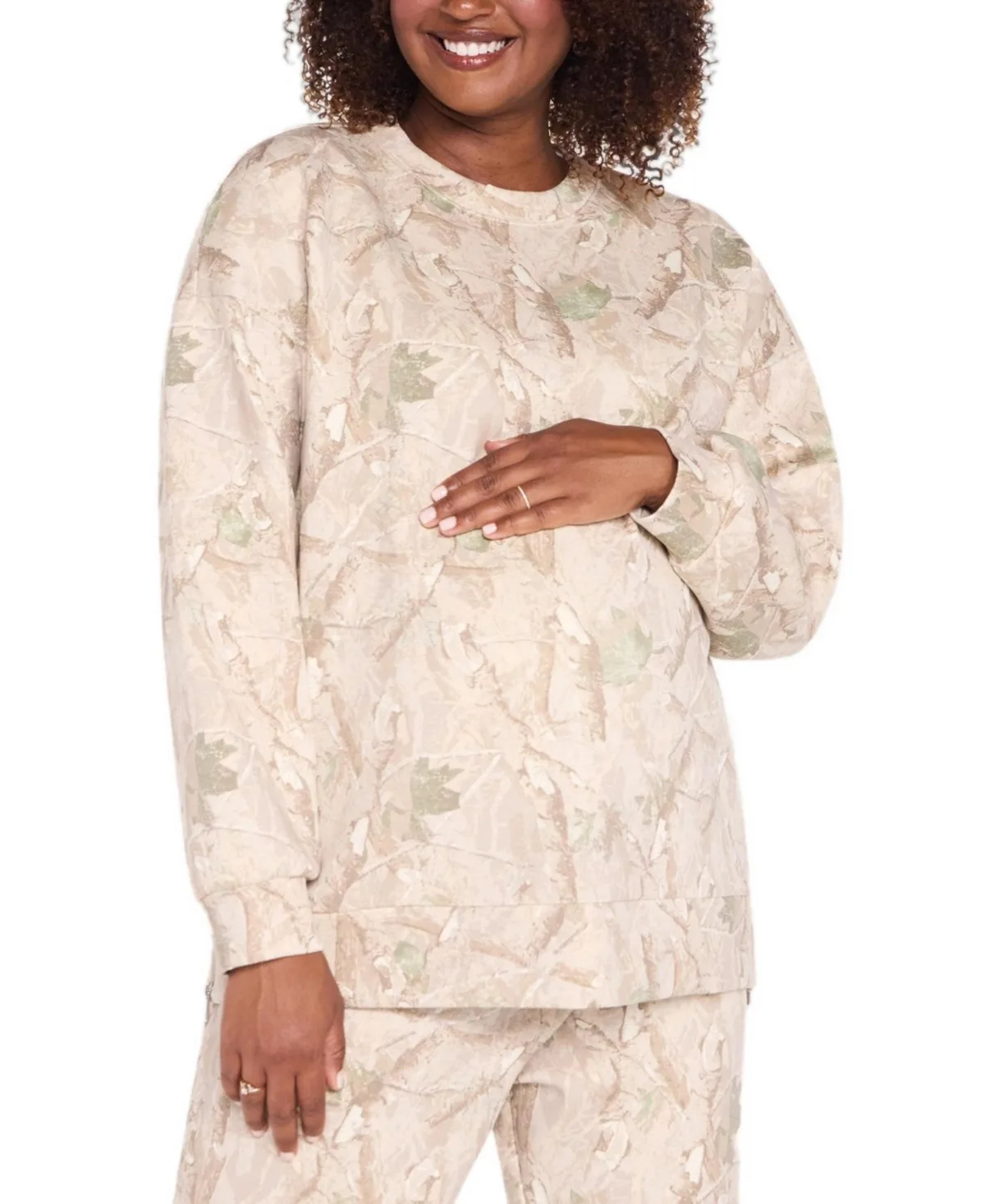Relaxed-Fit Long-Sleeve Side-Zip Crewneck Tunic by Motherhood Maternity