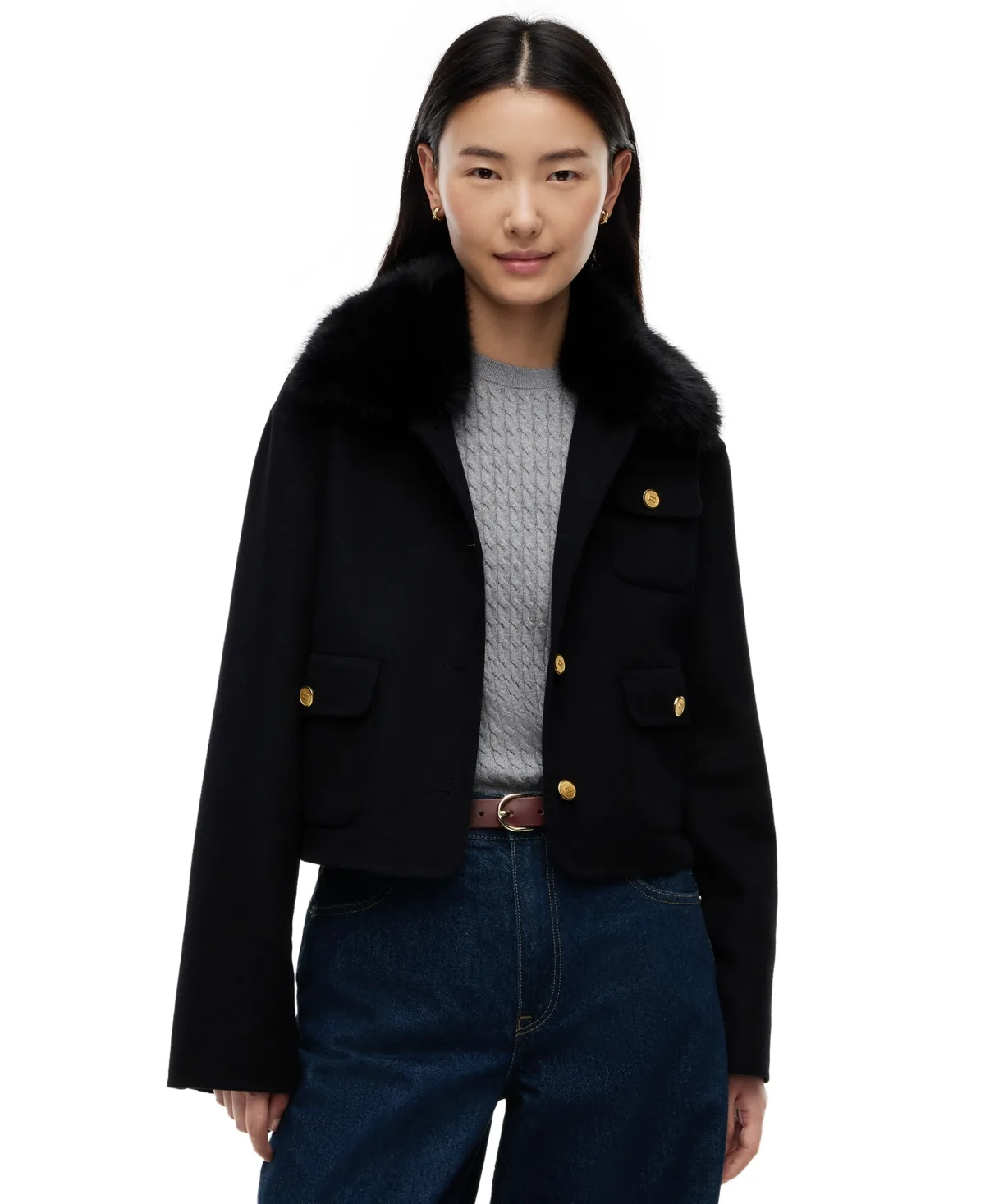 Wool-Blend Cropped Jacket with Faux Fur by Tommy Hilfiger