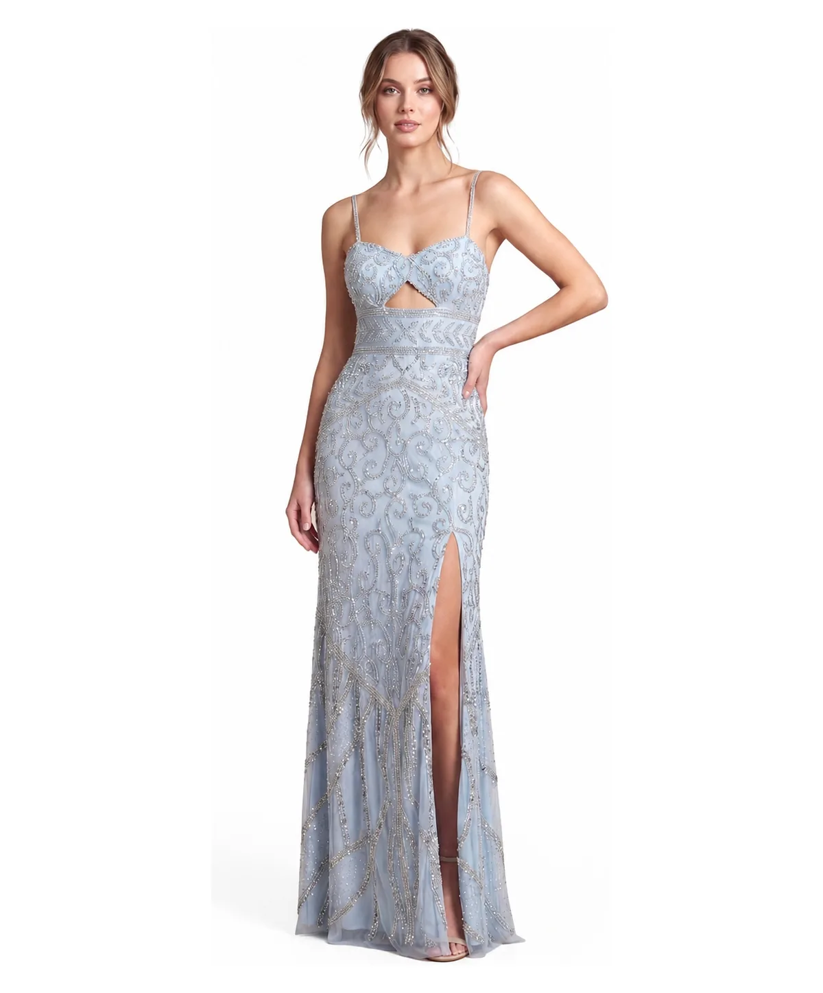 Embellished Gown with Slit and Low Back