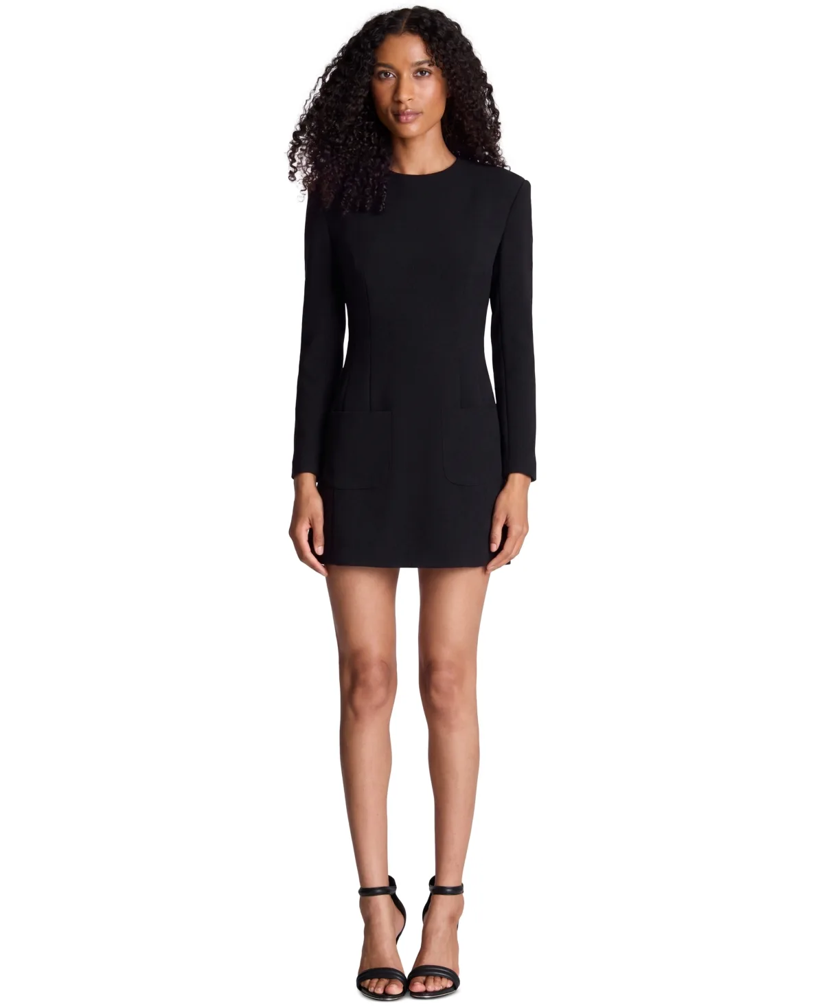 Long-Sleeve Crewneck Textured-Crepe Mini Dress by Kenneth Cole