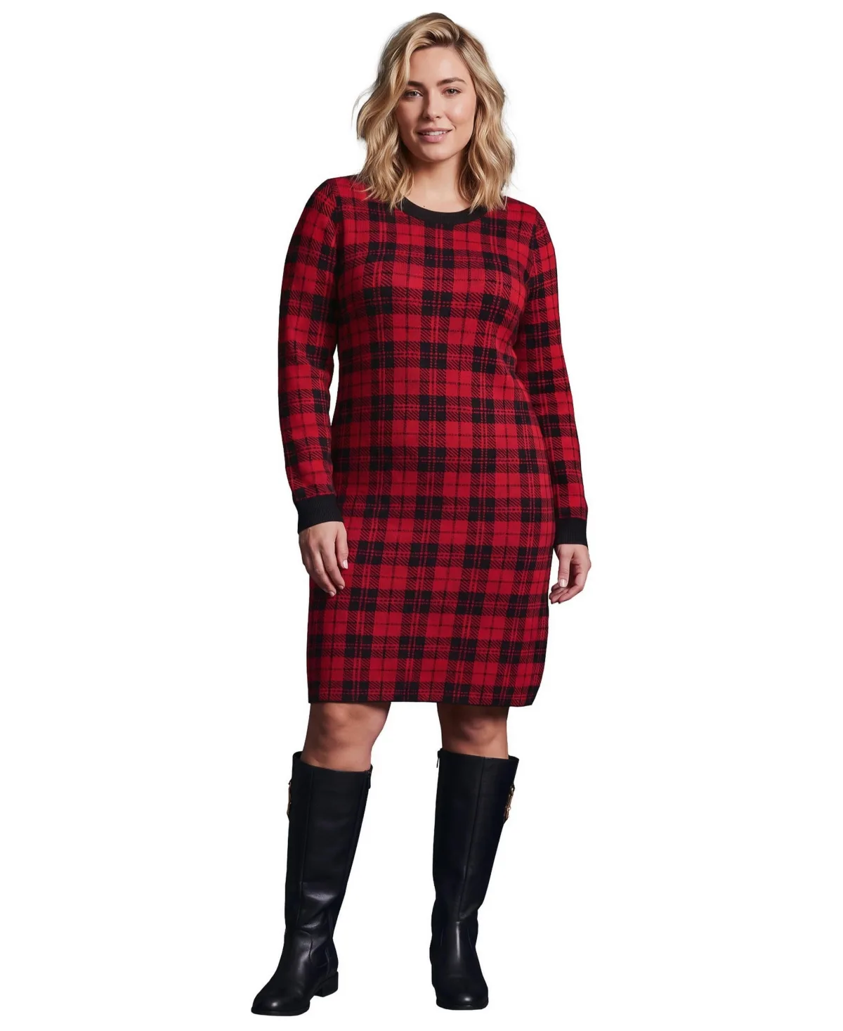 Calista Long-Sleeve Knee-Length Crewneck Sweater Dress