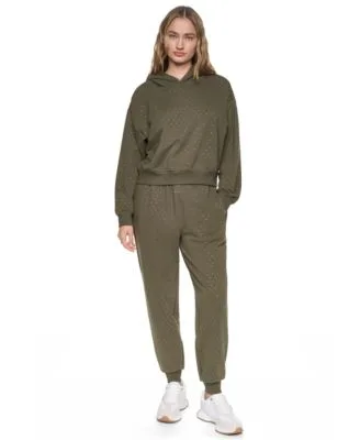 Rhinestone Hooded Pull on Sweatshirt High Rise Rhinestone Pull on Jogger Pants by DKNY