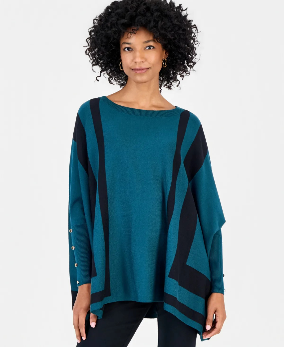 Stripe Boat-Neck 3/4-Sleeve Poncho by JM Collection