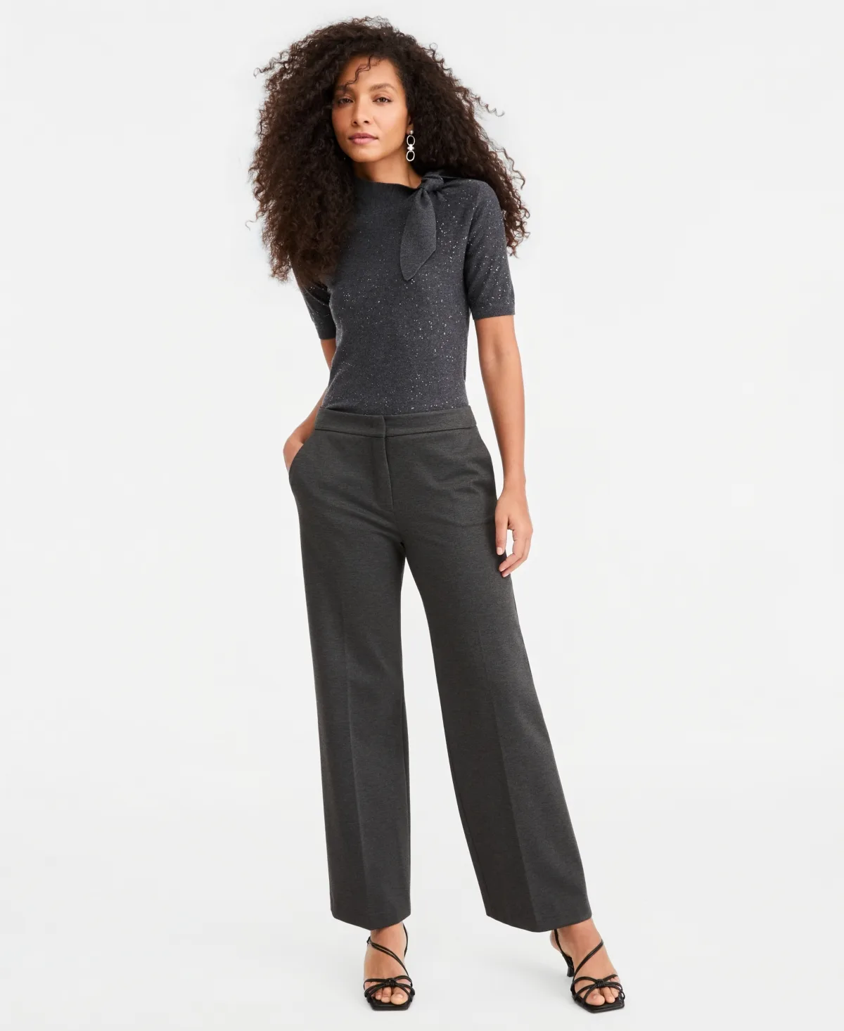 Emmpalace High-Waist Straight Milan-Stitch Stretch Jersey Pants by Emme Marella
