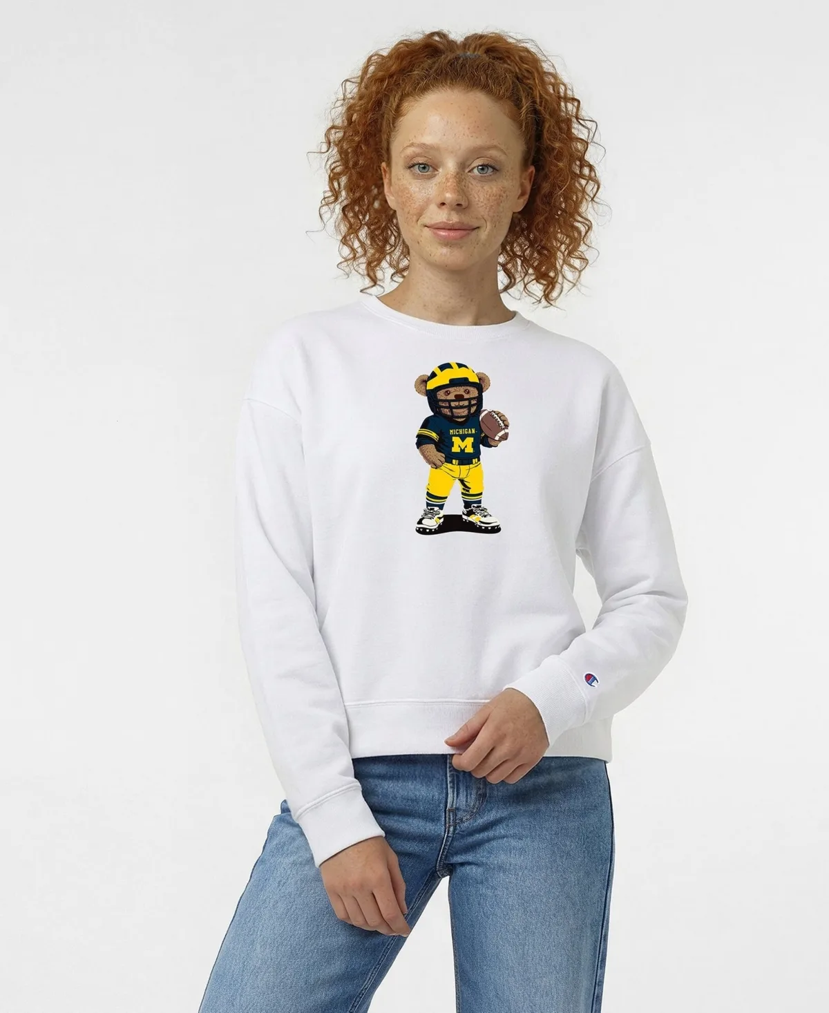 Michigan Wolverines Teddy Bear Dropped-Shoulder Sweatshirt by Champion