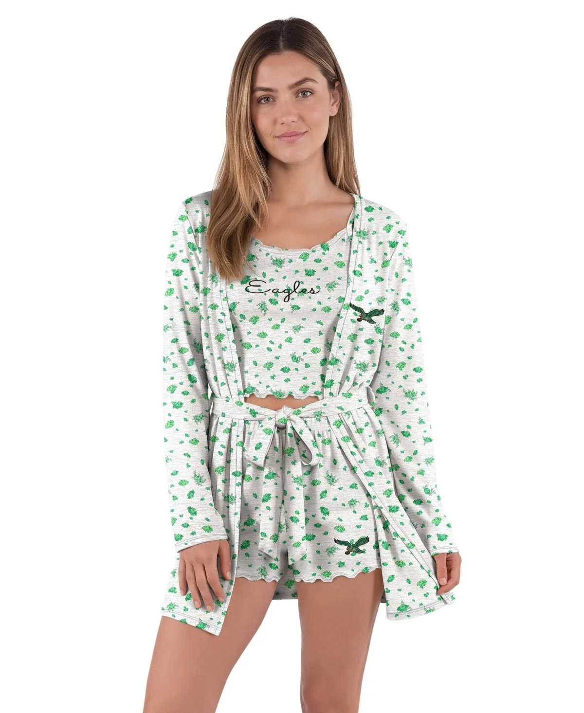 Cora Philadelphia Eagles Hacci-Knit Floral-Print Sleep Set, 3-Piece Set by Concepts Sport