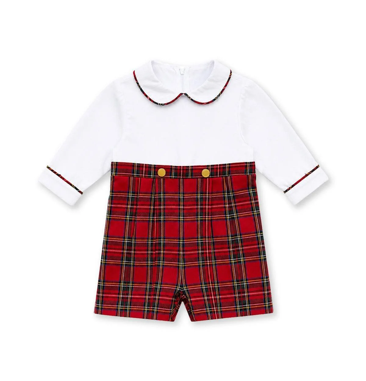 Peter Pan Collar Long-Sleeve Plaid Shortall by Florence Eiseman