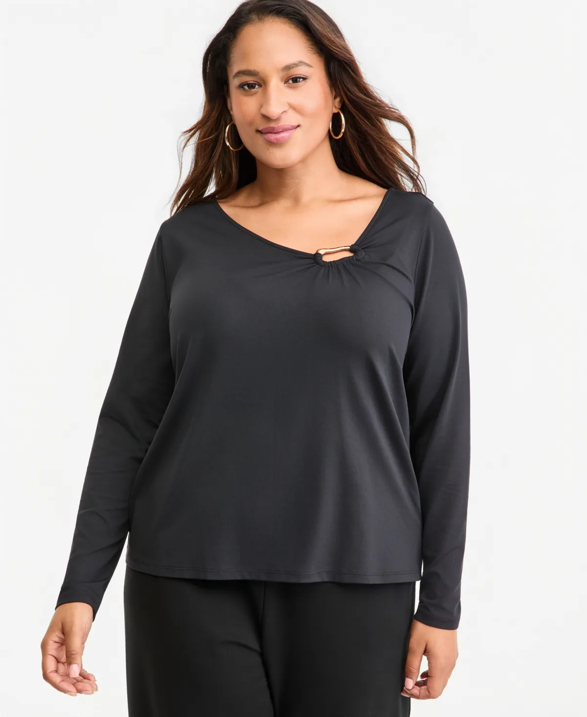 Hardware Scoop Neck Long-Sleeve Blouse by INC International Concepts