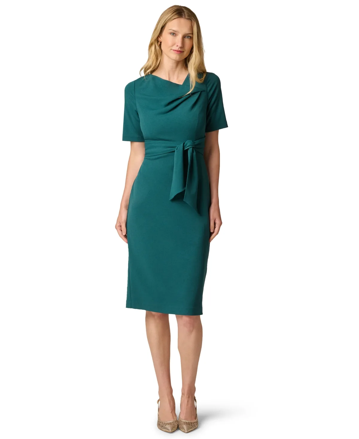 Tie-Waist Short-Sleeve Sheath Dress