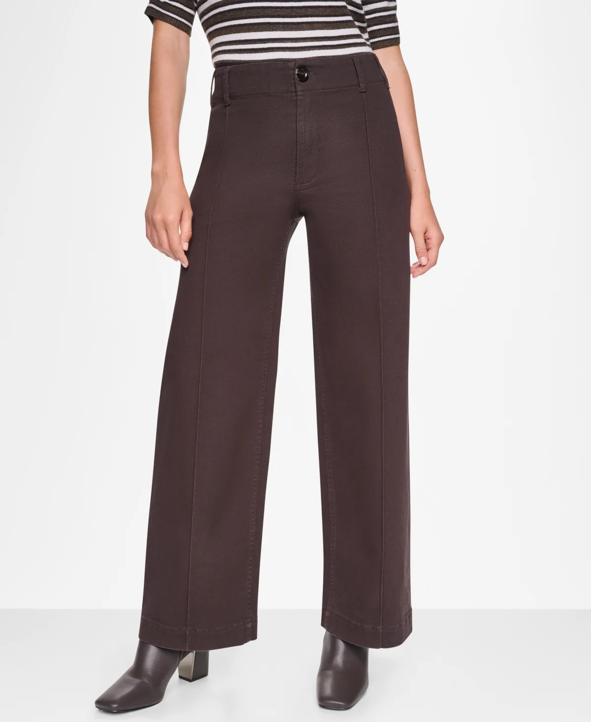 High-Rise Pin Tuck Wide Leg Jeans