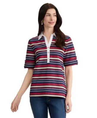 Short Sleeve Printed Polo T Shirt by Jones New York