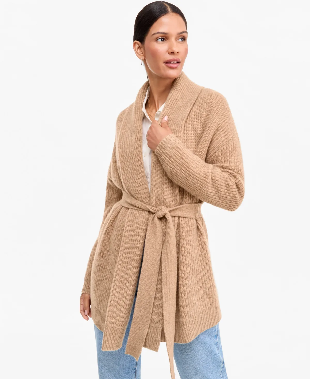 100% Cashmere Drop Shoulder Shawl-Collar Cardigan by Charter Club