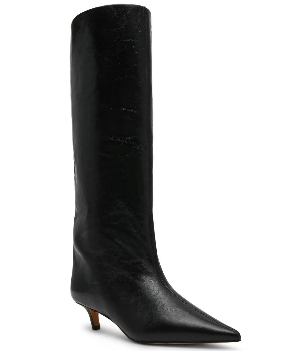 Lychee Wide-Calf Kitten-Heel Stovepipe Knee-High Dress Boots