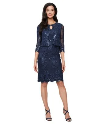 Glitter Lace Jacket Dress 2 Piece Set by Alex Evenings