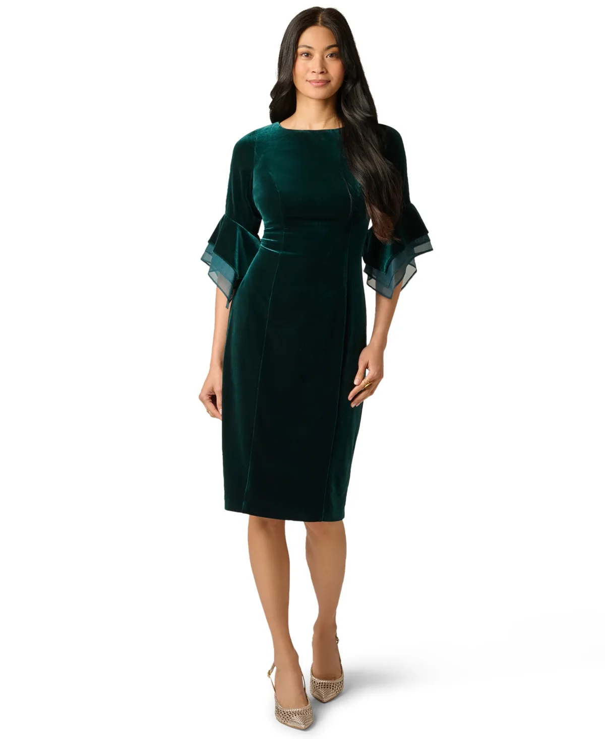 Velvet Bell-Sleeve Dress by Adrianna Papell