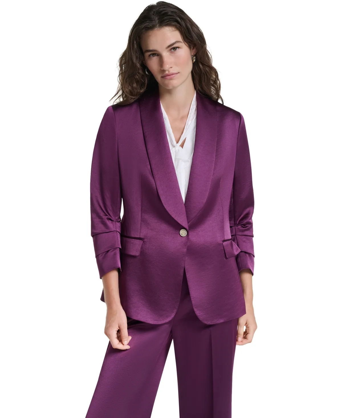 Ruched 3/4-Sleeve Shawl Collar Blazer by Karl Lagerfeld