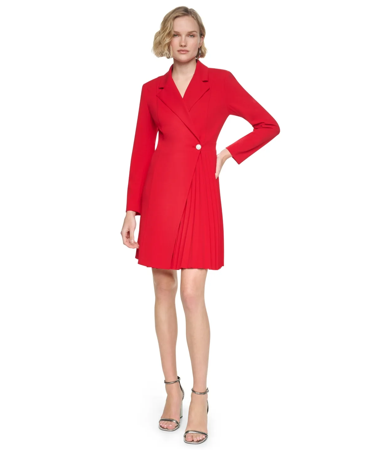 Pleated Long-Sleeve Coatdress by DKNY