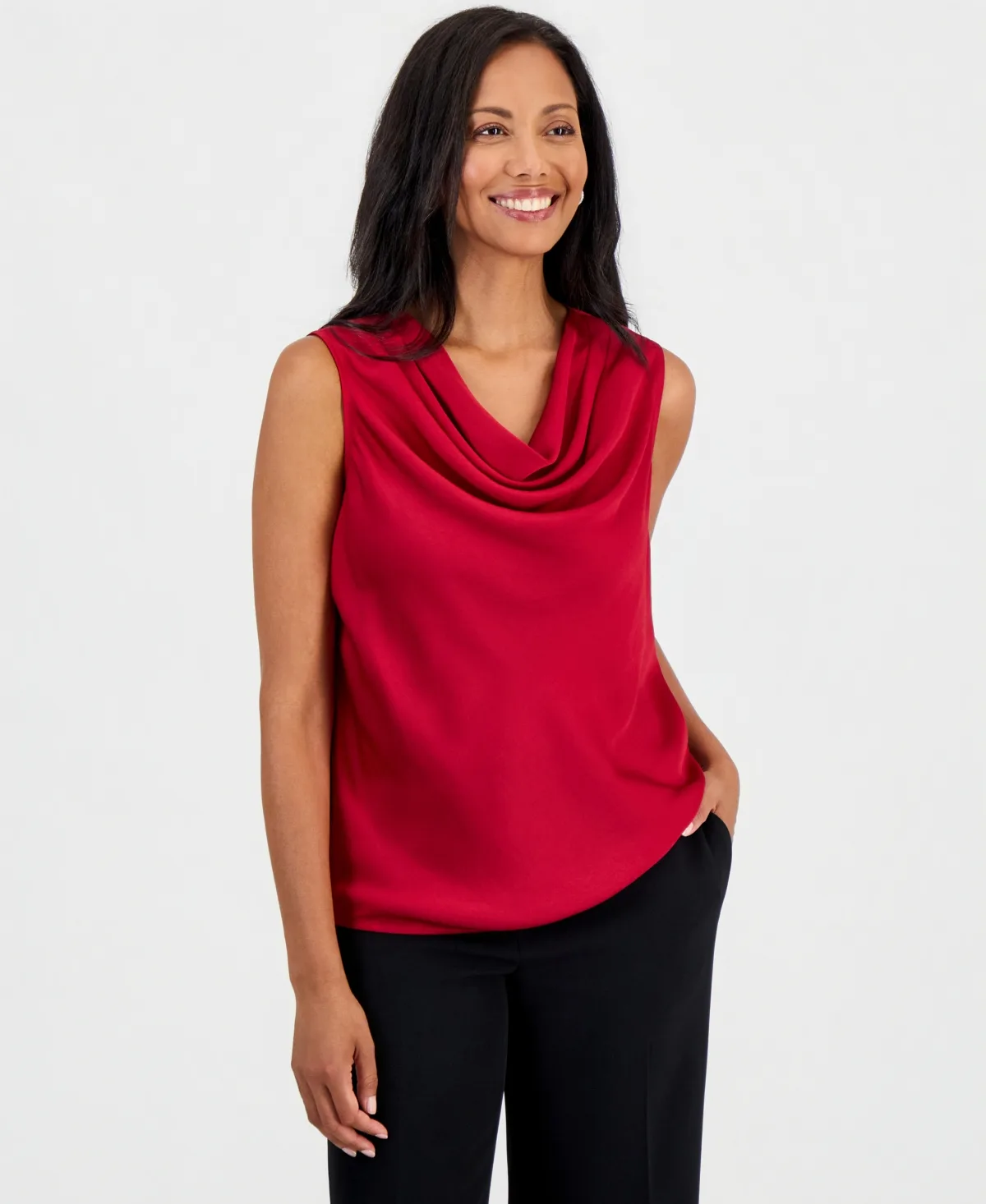 Sleeveless Cowl Neck Satin Blouse
