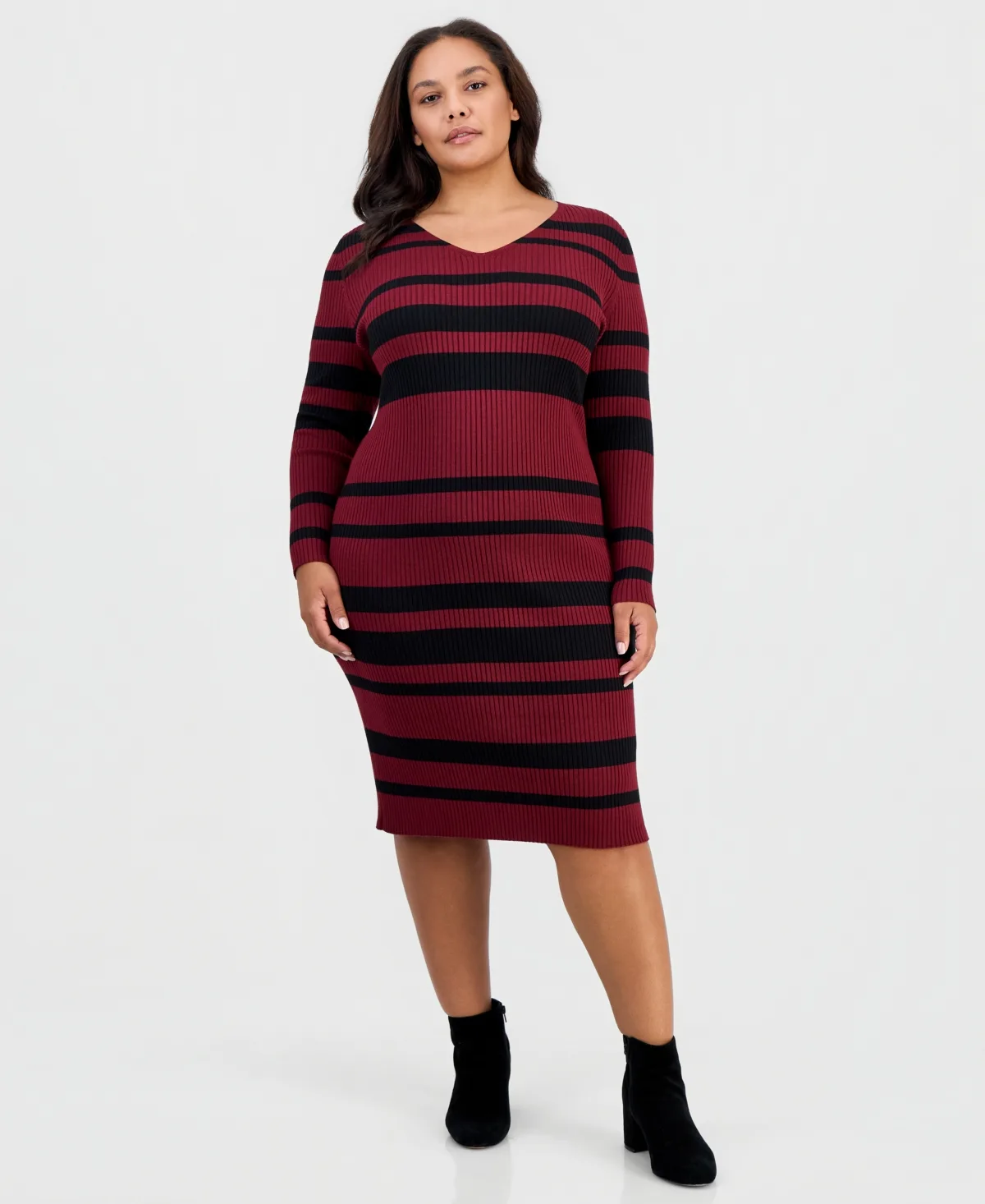 Long-Sleeve Stripe Midi Sweater Dress by Full Circle Trends
