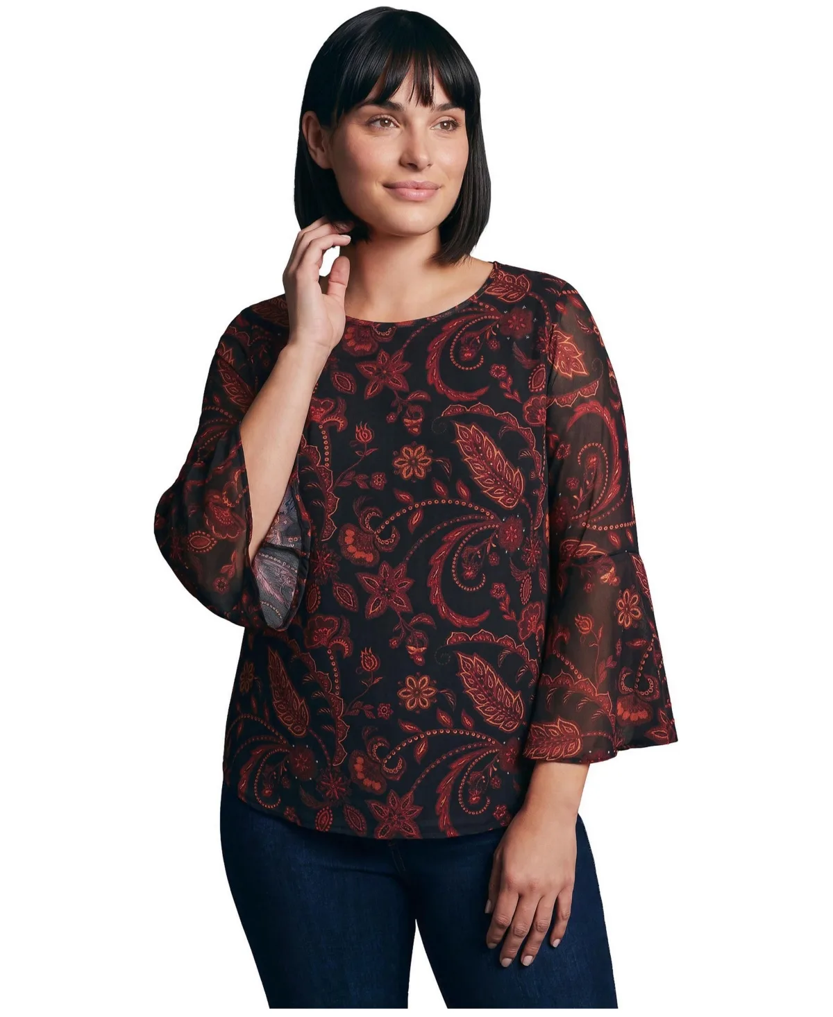 Ivana Bell Sleeve Mesh Blouse by Avenue